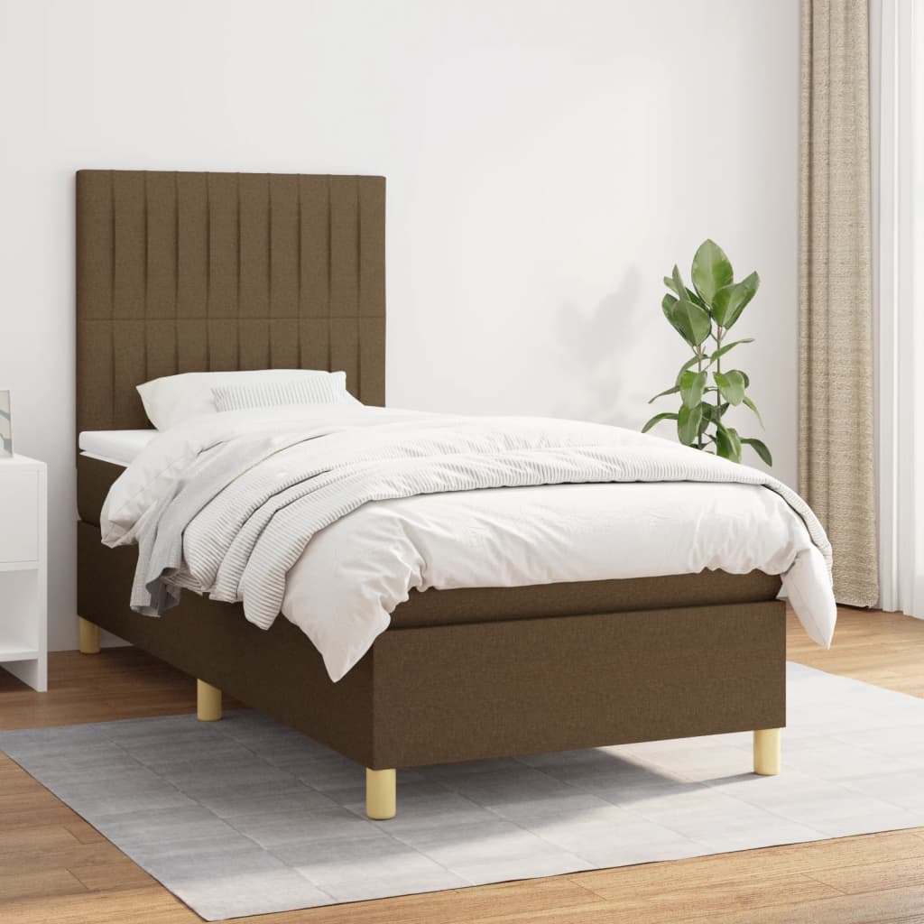 vidaXL Posteľný rám boxsping s matracom hnedý 90x200 cm látka