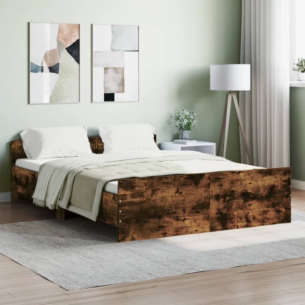 vidaXL Posteľný rám s predným a zadným čelom, tmavý dub 135x190 cm