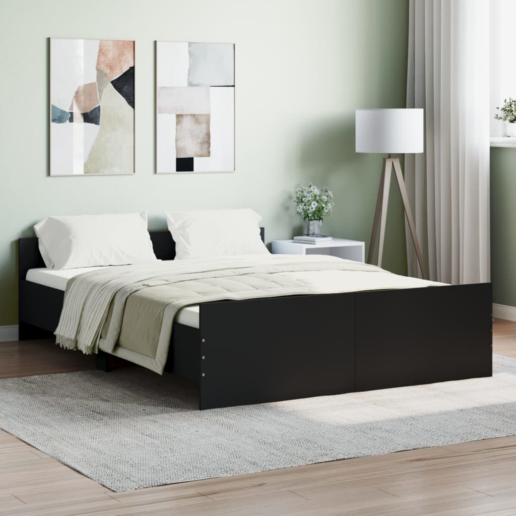 vidaXL Posteľný rám s predným a zadným čelom, čierny 135x190 cm