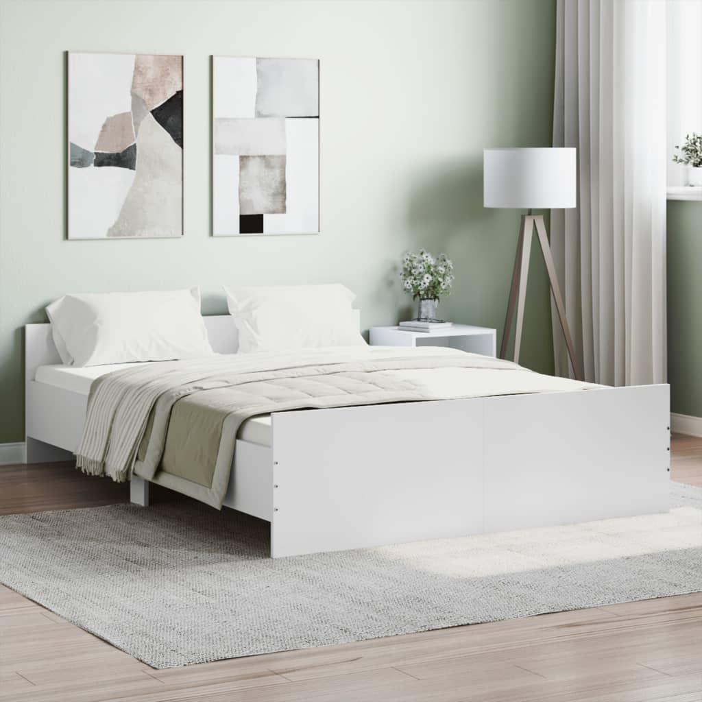 vidaXL Posteľný rám s predným a zadným čelom, biely 135x190 cm
