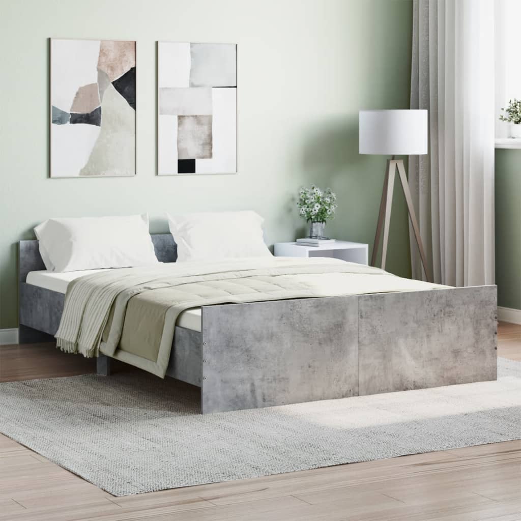 vidaXL Posteľný rám s predným a zadným čelom, betónovo sivý 140x190 cm