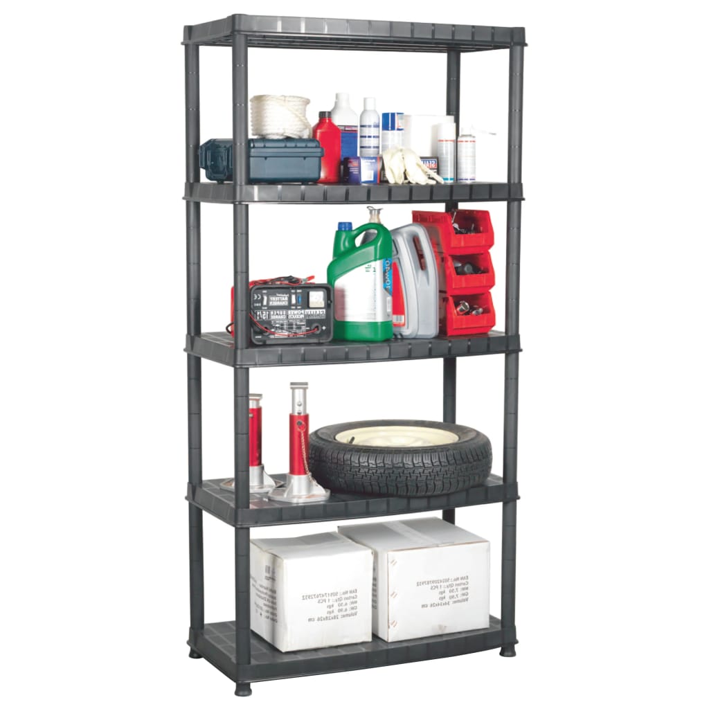 vidaXL Regál s 5 úložnými poličkami čierny 91,5x45,7x185 cm plastový