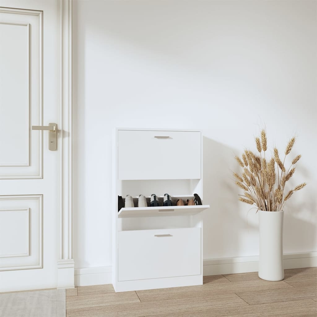 vidaXL Botník biely 59x17x108 cm spracované drevo