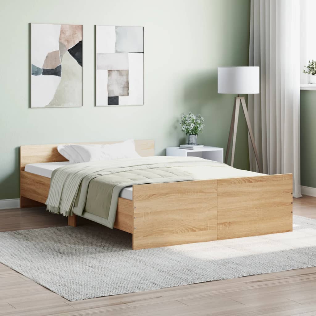 vidaXL Posteľný rám s predným a zadným čelom, dub sonoma 120x200 cm
