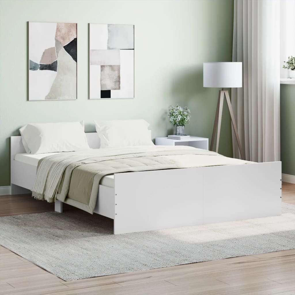 vidaXL Posteľný rám s predným a zadným čelom, biely 140x190 cm