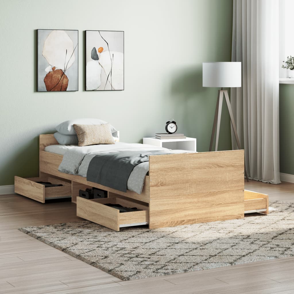 vidaXL Posteľný rám s predným a zadným čelom, dub sonoma 75x190 cm