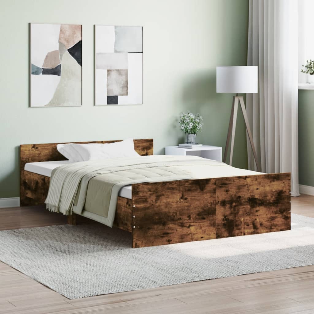 vidaXL Posteľný rám s predným a zadným čelom, tmavý dub 120x200 cm