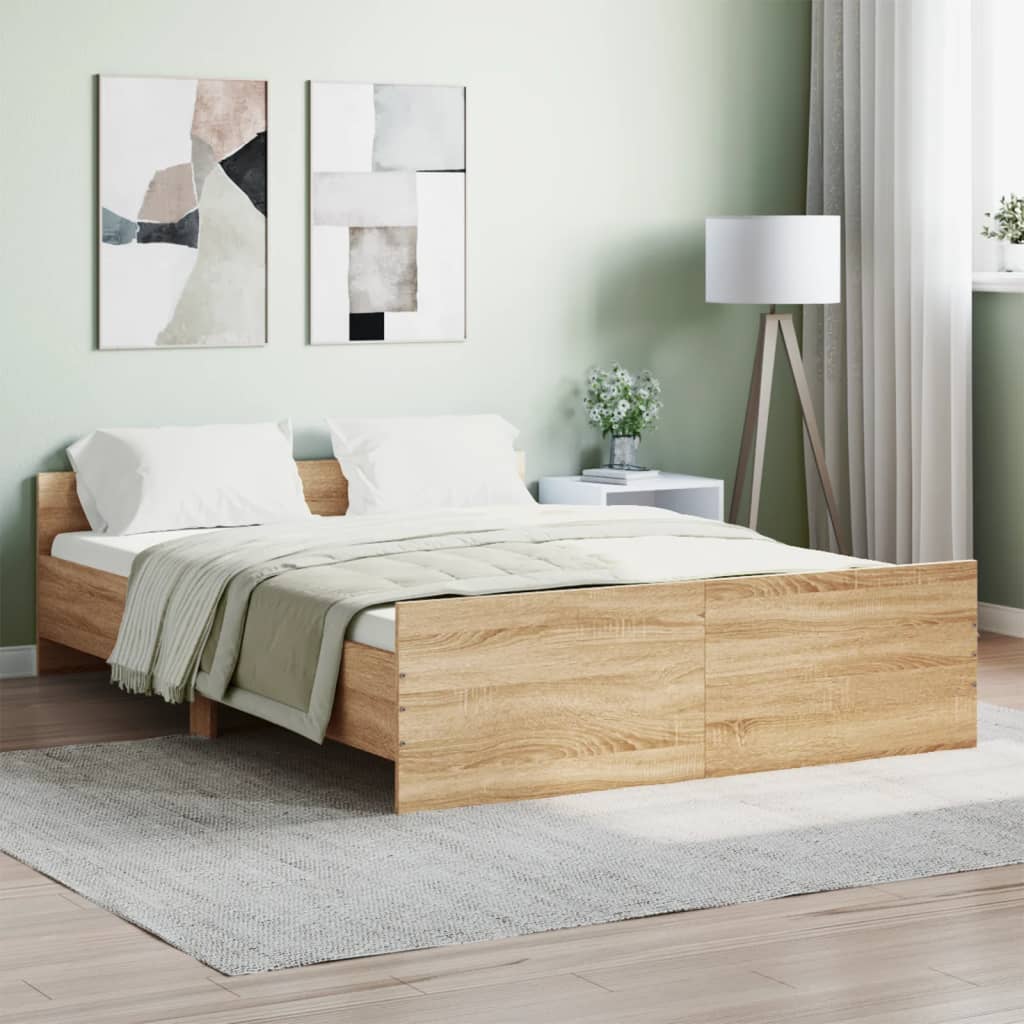 vidaXL Posteľný rám s predným a zadným čelom, dub sonoma 140x190 cm
