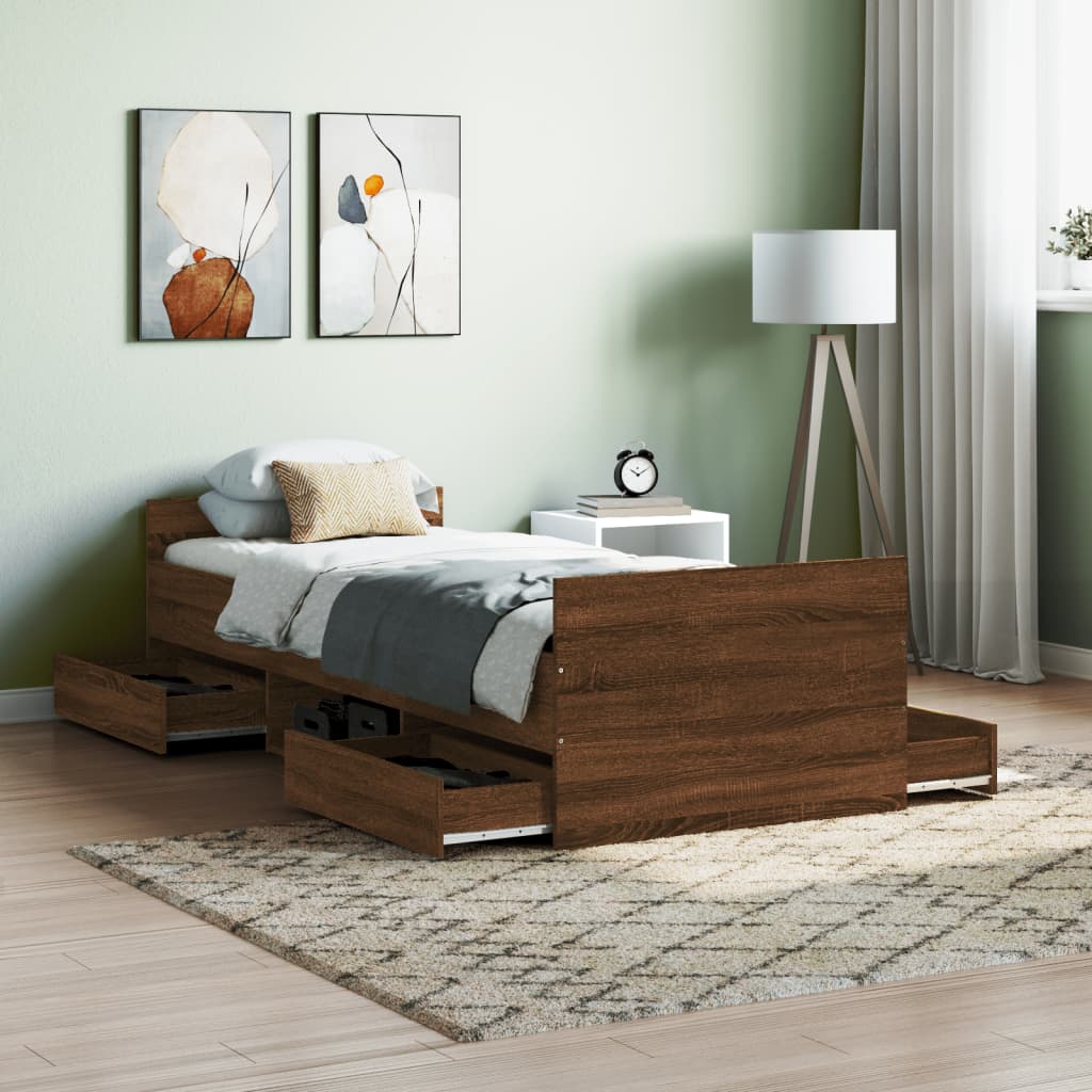 vidaXL Posteľný rám s predným a zadným čelom, hnedý dub 75x190 cm