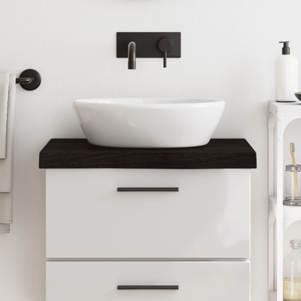 vidaXL Kúpeľňová doska tmavohnedá 60x50x(2-6) cm ošetrený masív