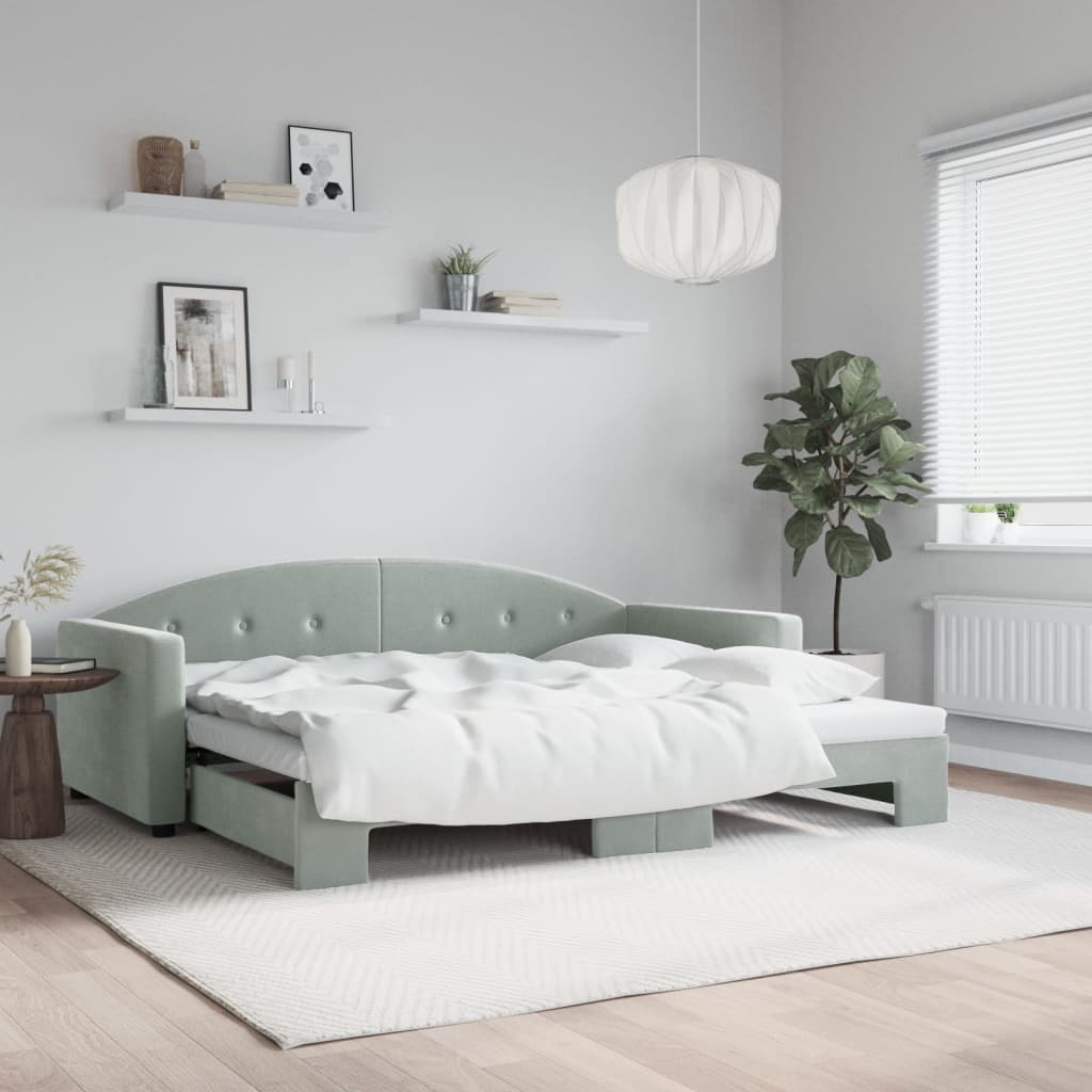 vidaXL Denná posteľ s rozkladacou posteľou bledosivá 90x200 cm zamat