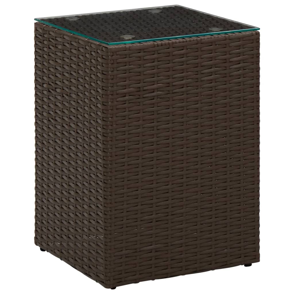 vidaXL Bočný stolík so sklenenou doskou hnedý 35x35x52 cm polyratanový