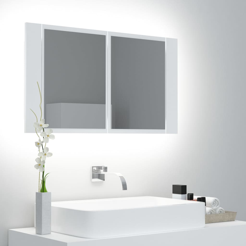 vidaXL LED kúpeľňová zrkadlová skrinka biela 80x12x45 cm akryl