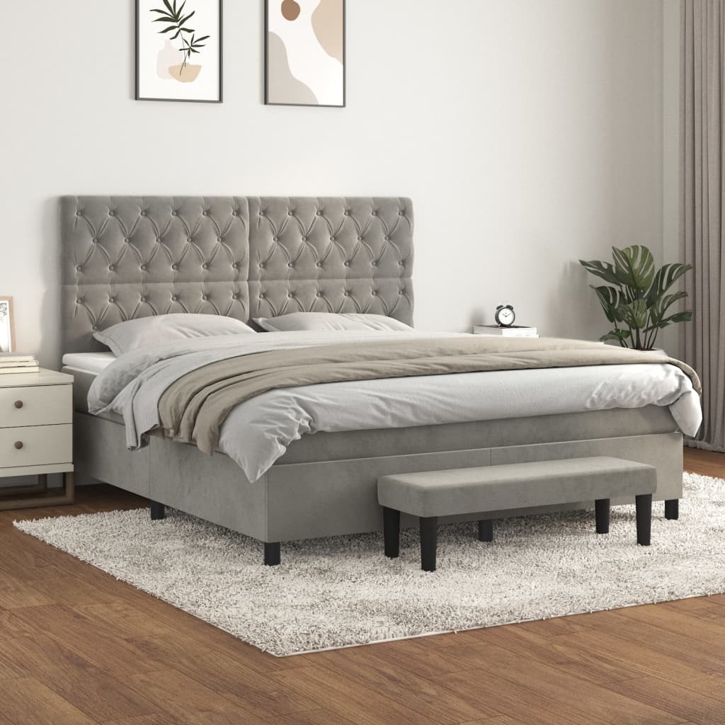 vidaXL Posteľný rám boxsping s matracom bledosivý 160x200 cm zamat