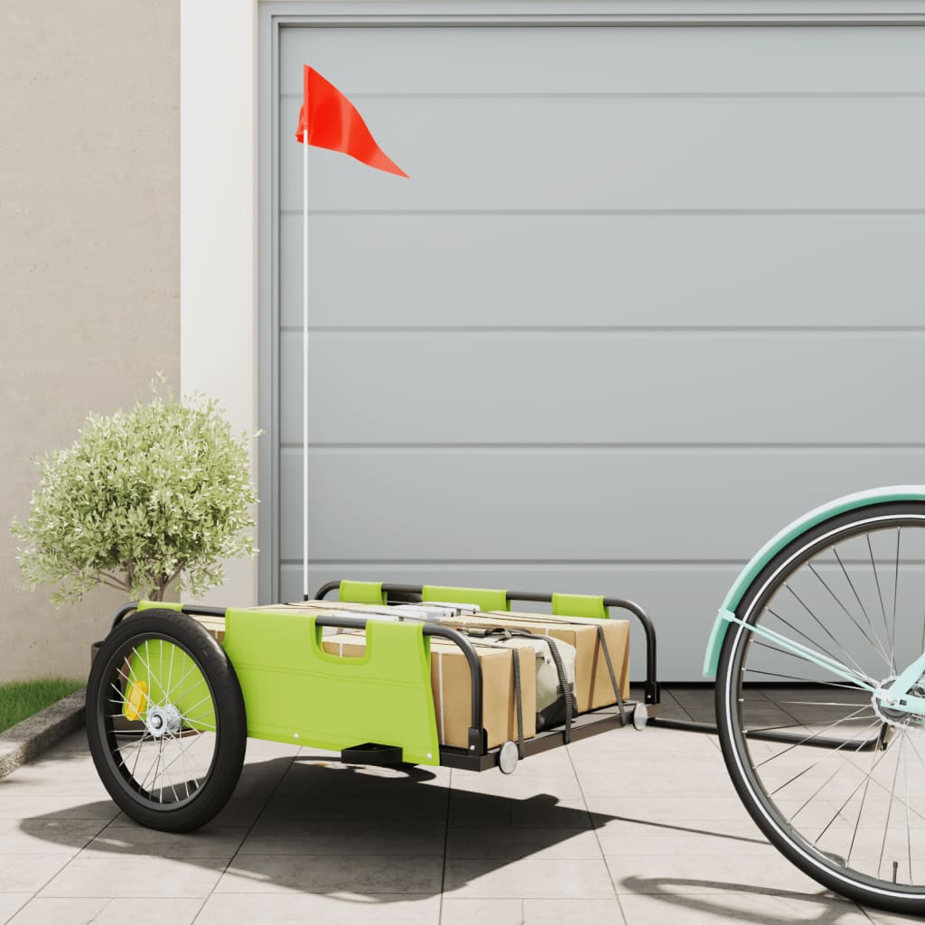 vidaXL Príves na bicykel, zelený, oxfordská látka, železo