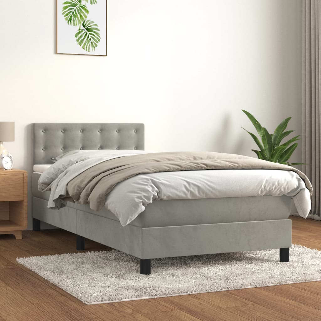 vidaXL Posteľný rám boxsping s matracom bledosivý 90x190 cm zamat