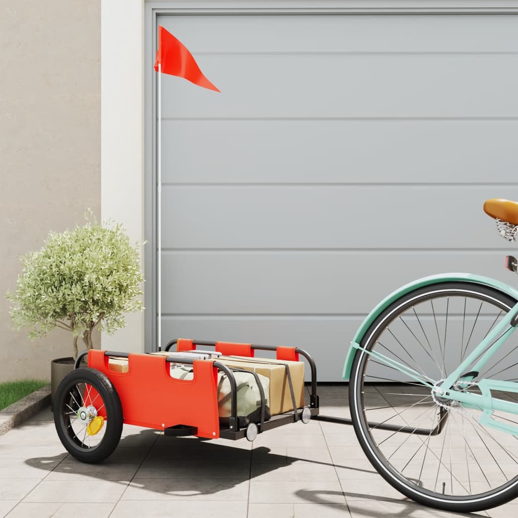 vidaXL Príves na bicykel, oranžový, oxfordská látka, železo