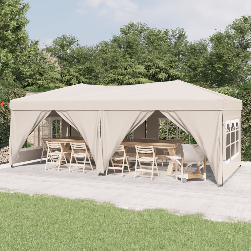 vidaXL Skladací párty stan s bočnými stenami krémový 3x6 m