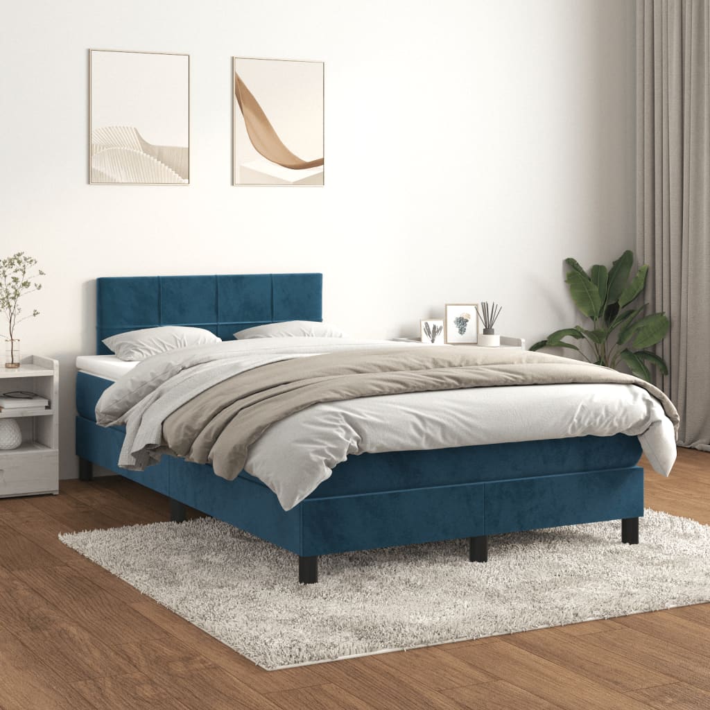 vidaXL Posteľný rám boxsping s matracom tmavomodrý 120x200 cm zamat