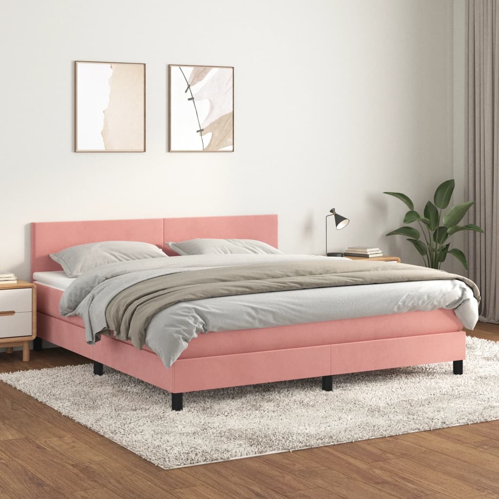 vidaXL Posteľný rám boxsping s matracom ružový 160x200 cm zamat