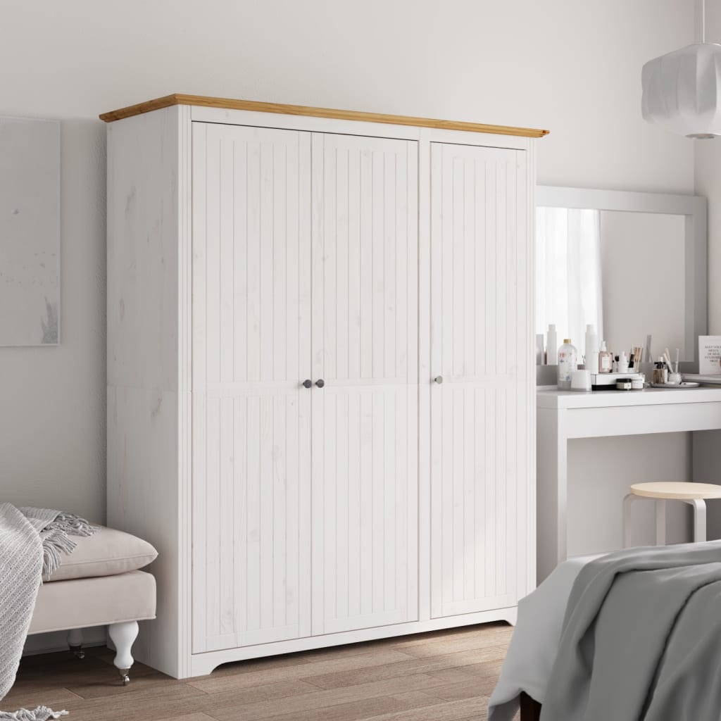vidaXL Šatník BODO biely a hnedý 146x53,5x173 cm masívna borovica