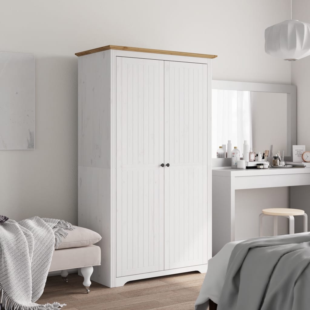 vidaXL Šatník BODO biely a hnedý 99x53,5x173 cm masívna borovica
