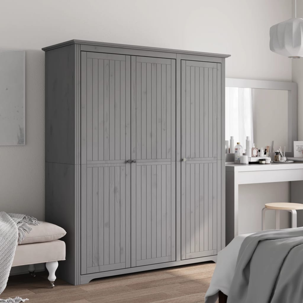 vidaXL Šatník BODO sivý 146x53,5x173 cm masívna borovica