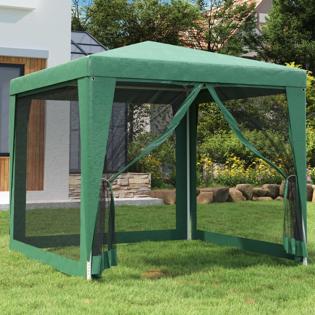 vidaXL Párty stan so 4 sieťovými bočnými stenami zelený 2,5x2,5 m HDPE