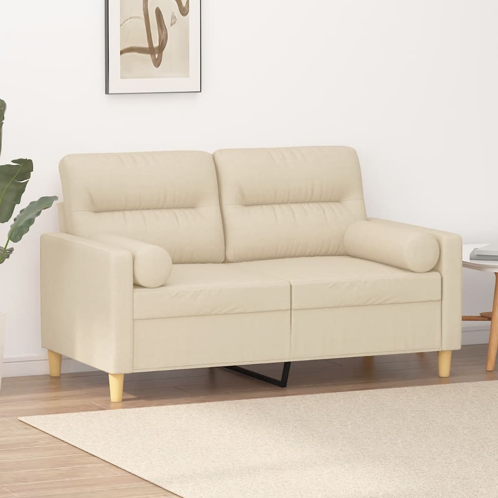 vidaXL 2-miestna pohovka s vankúšikmi krémová 120 cm látka