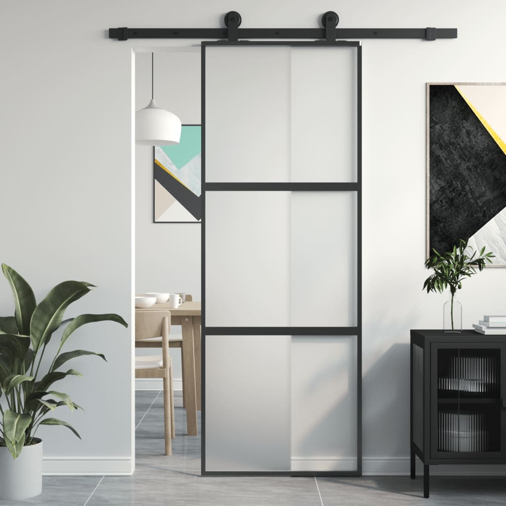 vidaXL Posuvné dvere čierne 76x205 cm tvrdené sklo a hliník