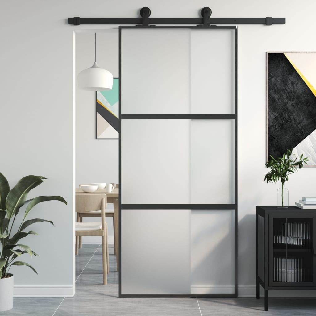 vidaXL Posuvné dvere čierne 90x205 cm tvrdené sklo a hliník