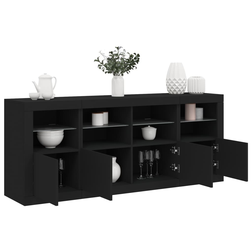 vidaXL Komoda s LED svetlami čierna 163x37x67 cm