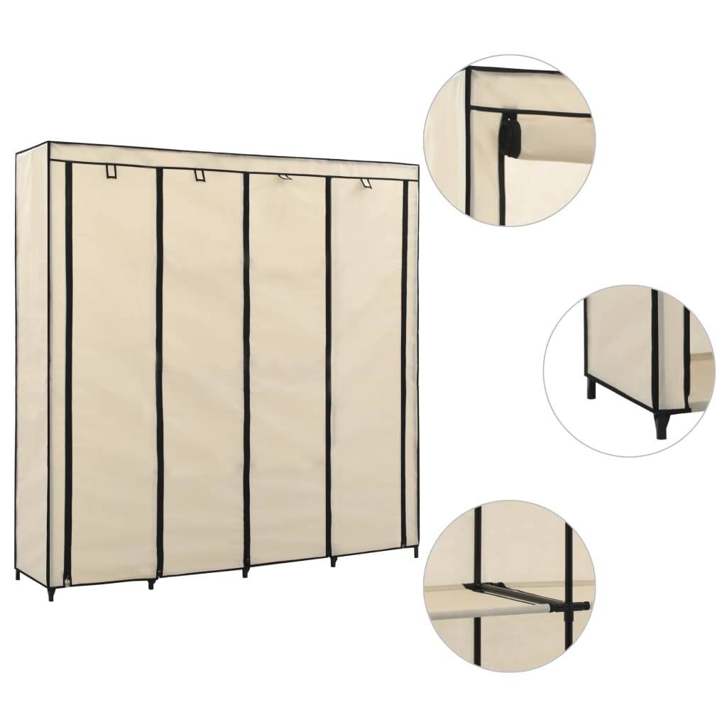 vidaXL Šatník so 4 priehradkami krémový 175x45x170 cm