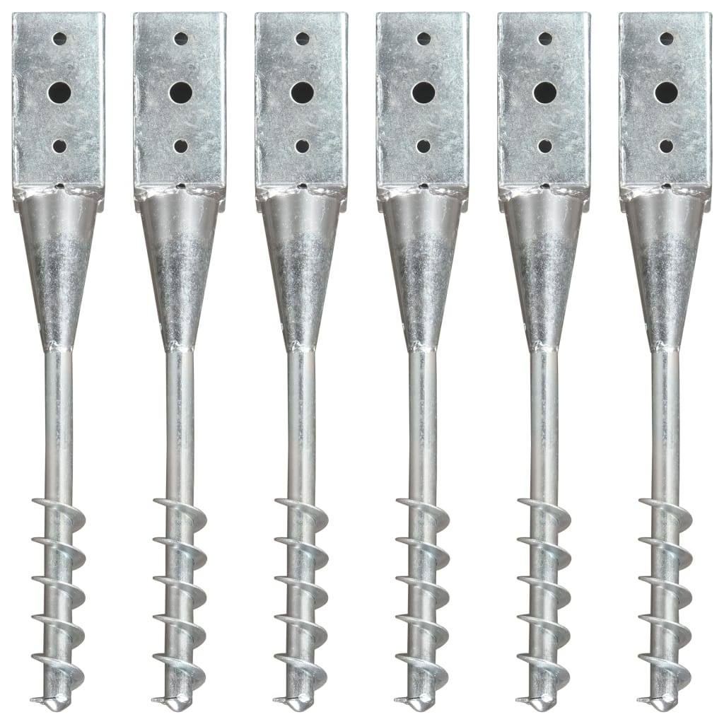 vidaXL Kotviace hroty 6 ks, strieborné 7x7x56 cm, pozinkovaná oceľ