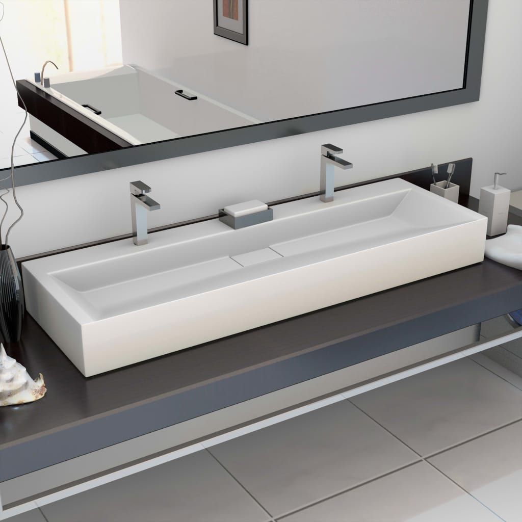 vidaXL Umývadlo z minerálneho/mramoroveho odliatku 120x46x11 cm biele
