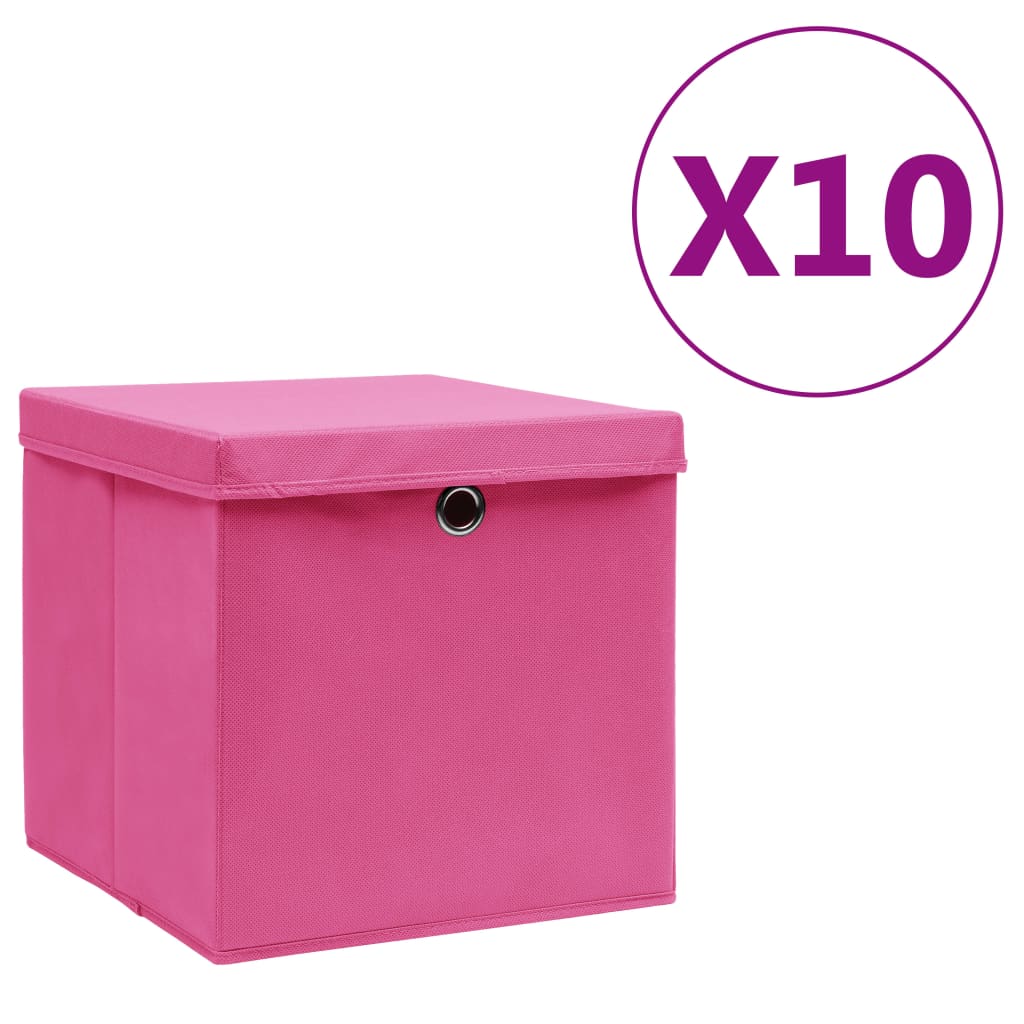 vidaXL Úložné boxy s vekom 10 ks, 28x28x28 cm, ružové