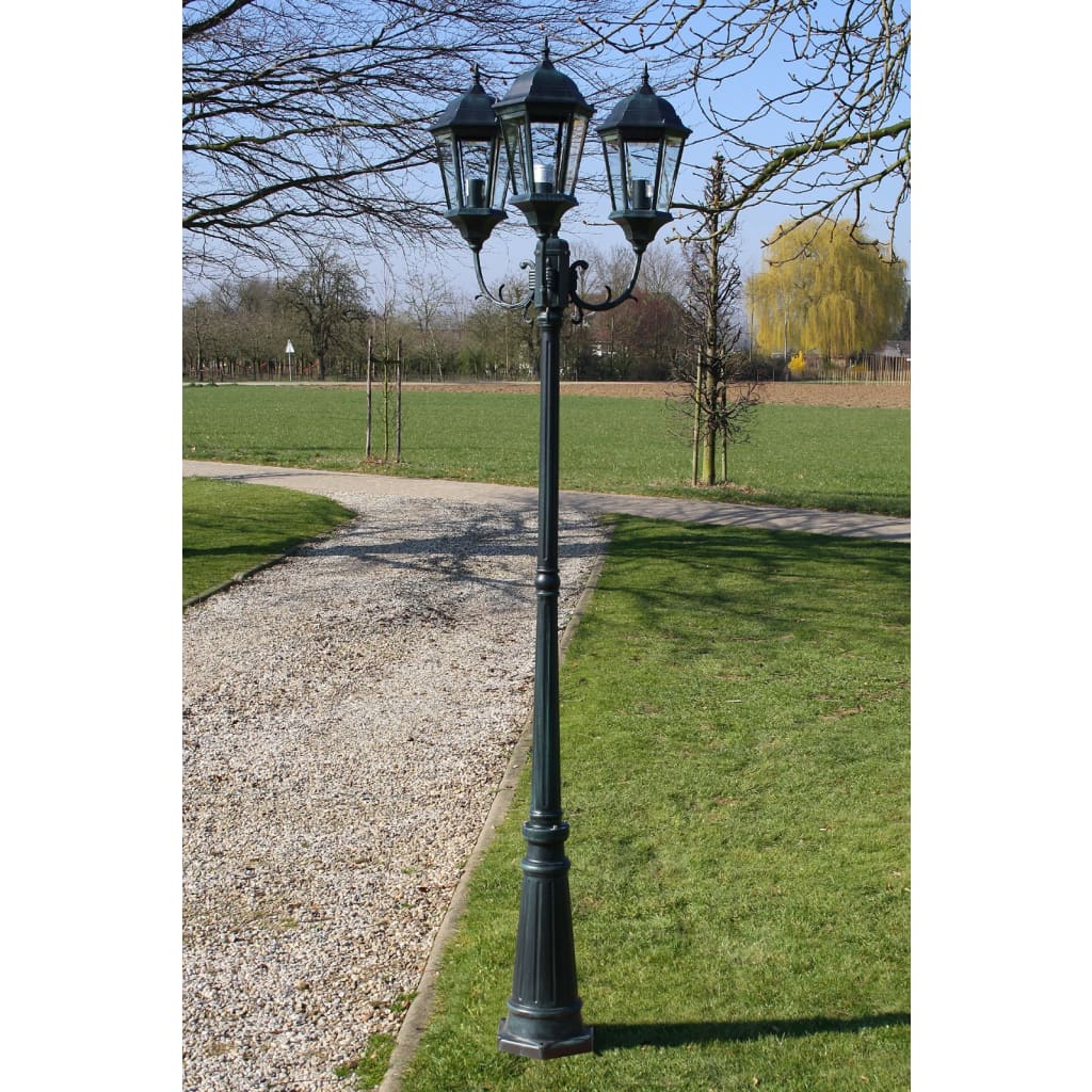 vidaXL Záhradné trojramenné stĺpové svietidlo Brighton tmavo zelené/čierne, 230 cm