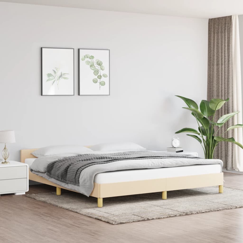 vidaXL Posteľný rám s čelom krémový 160x200 cm látka