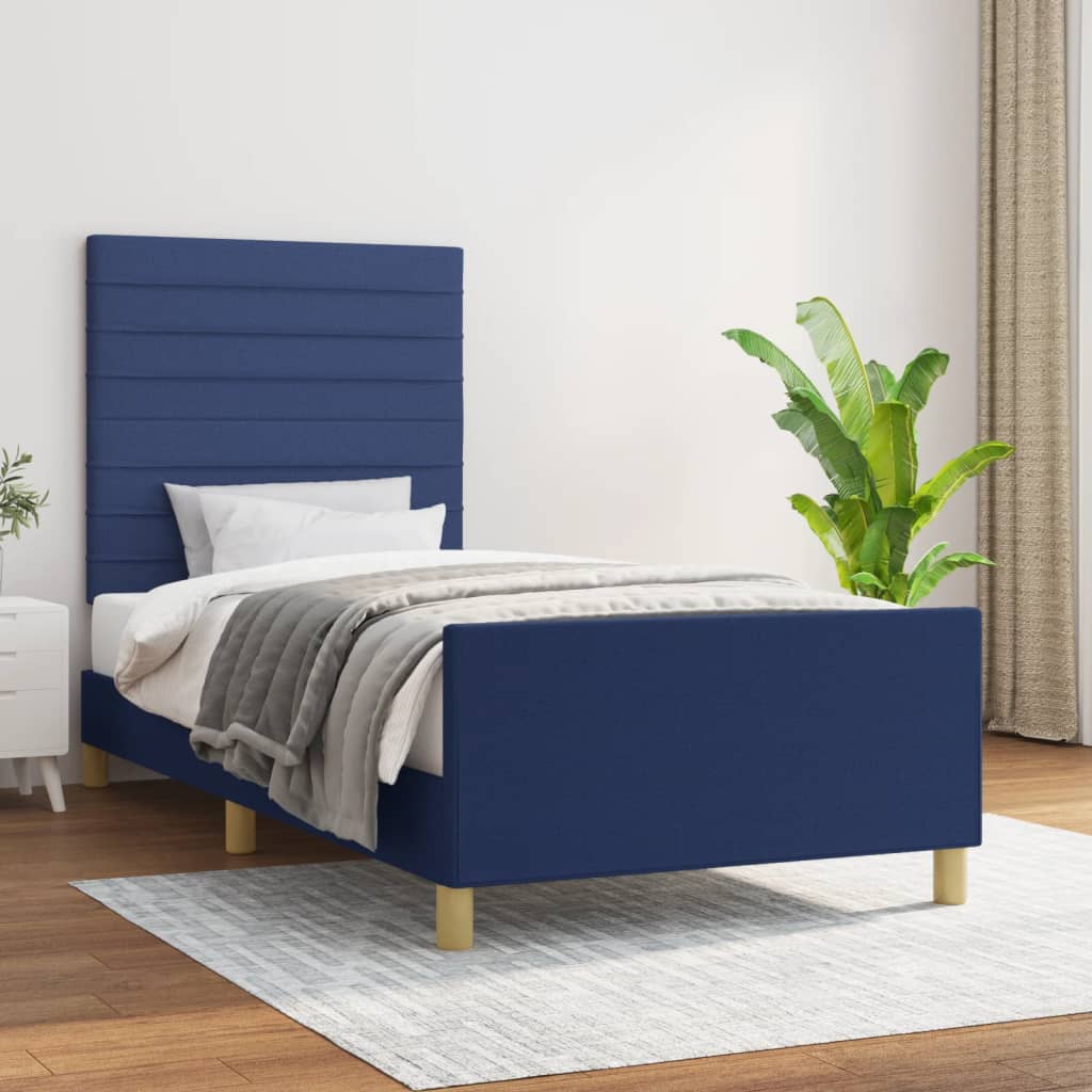 vidaXL Posteľný rám s čelom modrý 100x200 cm látka