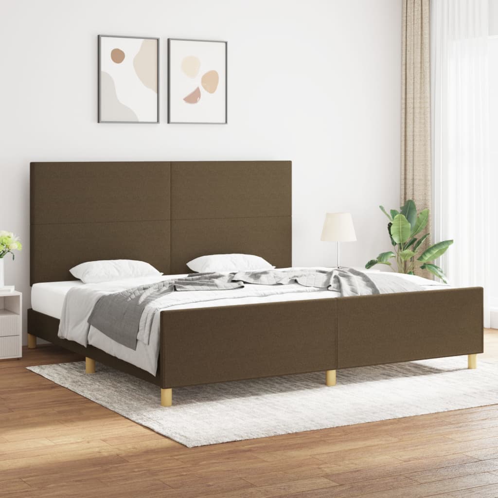 vidaXL Posteľný rám s čelom tmavohnedý 200x200 cm látka