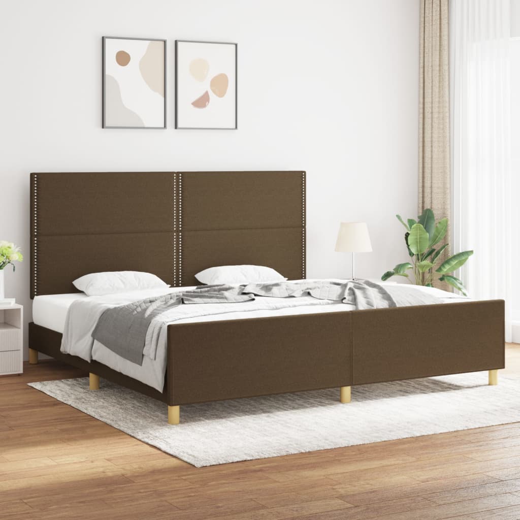 vidaXL Posteľný rám s čelom tmavohnedý 200x200 cm látka