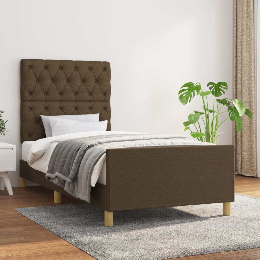 vidaXL Posteľný rám s čelom tmavohnedý 80x200 cm látka