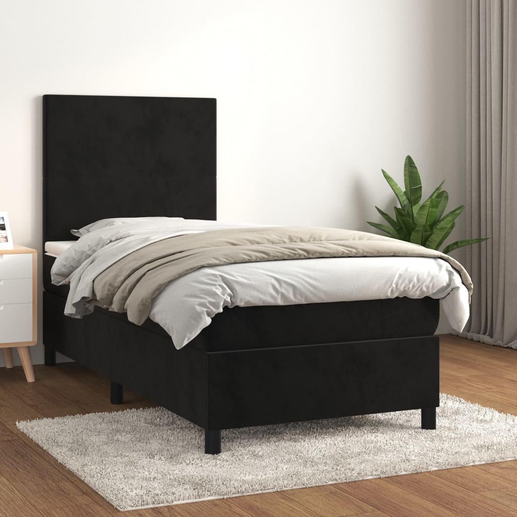 vidaXL Posteľný rám boxspring s matracom čierny 90x190 cm zamat