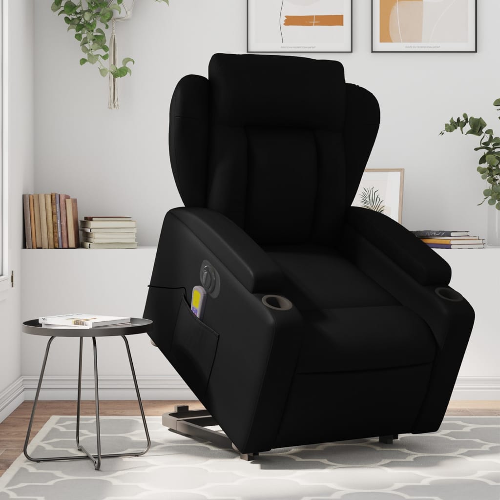 vidaXL Elektrické zdvíhacie masážne sklápacie kreslo čierne umelá koža