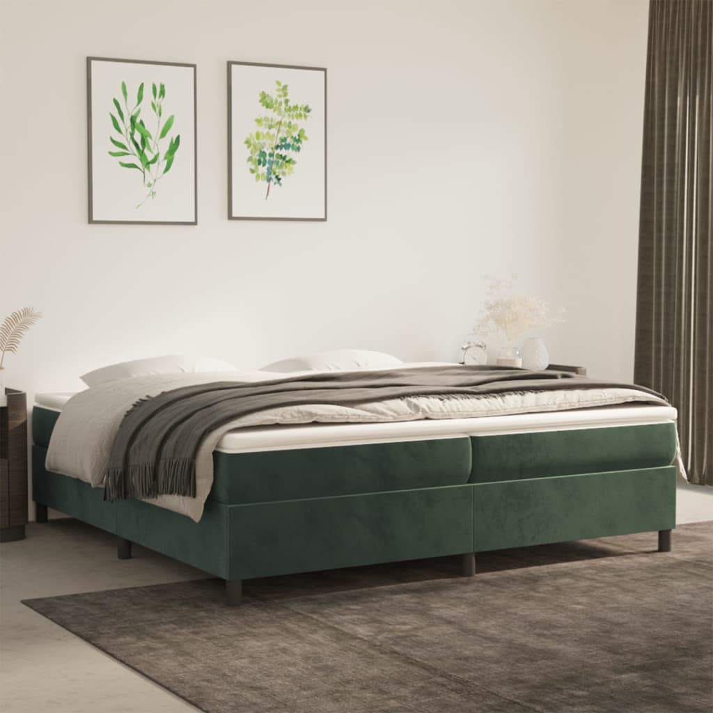vidaXL Posteľný rám boxsping s matracom tmavozelený 200x200 cm zamat