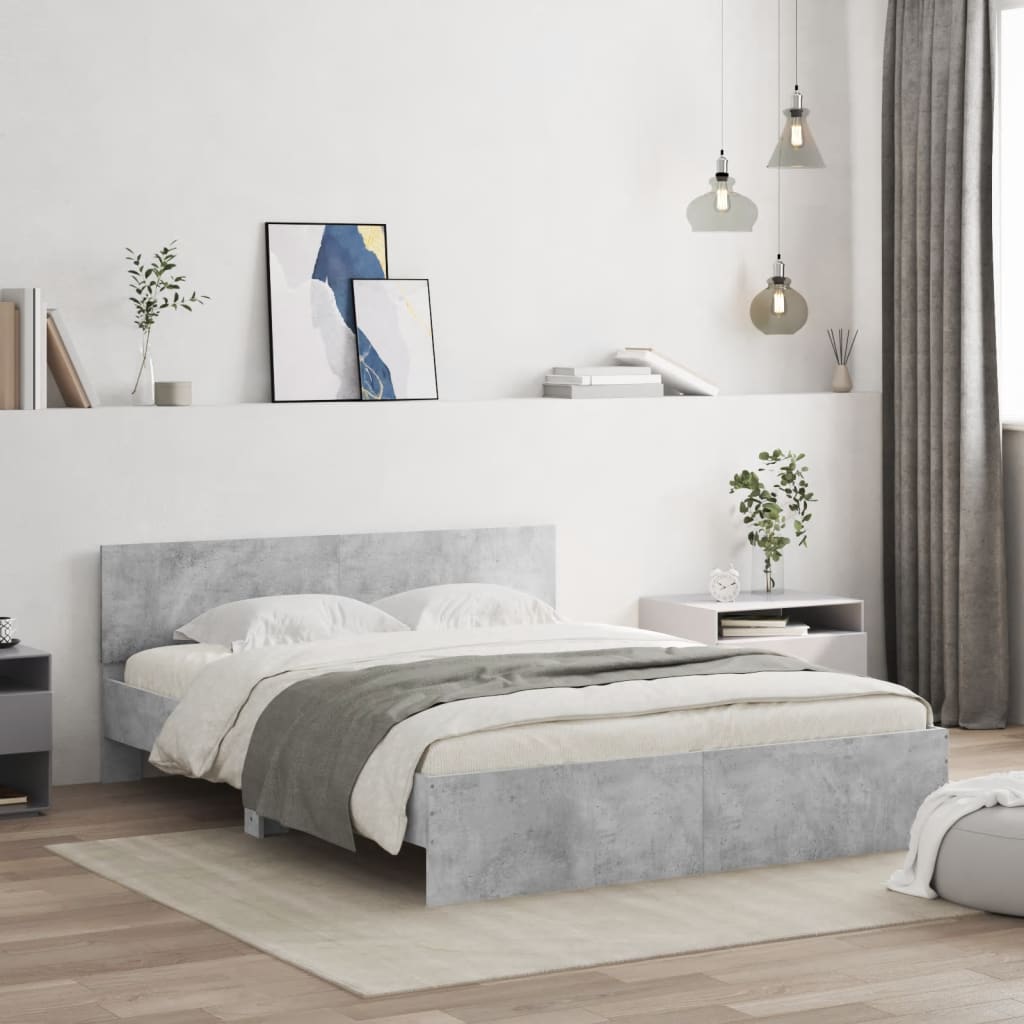 vidaXL Posteľný rám s čelom betónovo sivý 150x200 cm