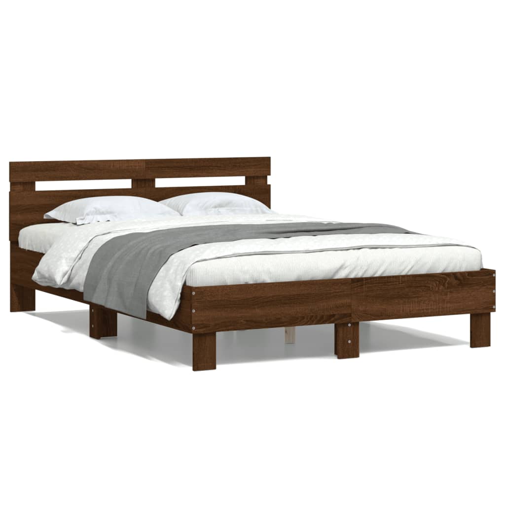 vidaXL Posteľný rám s čelom hnedý dub 135x190 cm kompozitné drevo