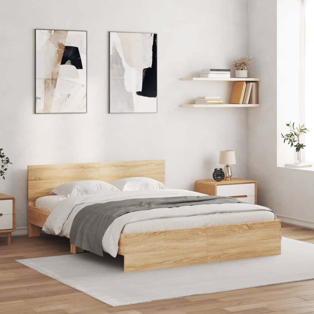 vidaXL Posteľný rám s čelom dub sonoma 150x200 cm