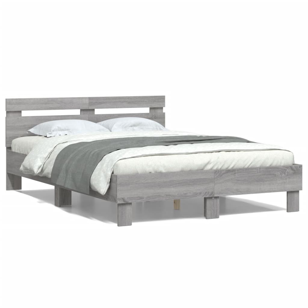 vidaXL Posteľný rám s čelom sivý sonoma 135x190 cm kompozitné drevo