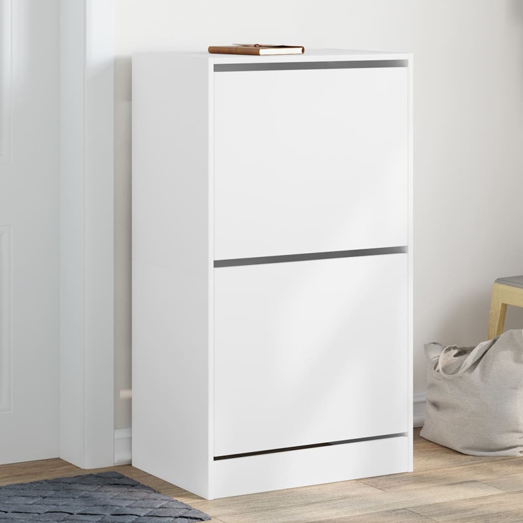 vidaXL Botník s 2 výklopnými zásuvkami biely 60x42x108 cm